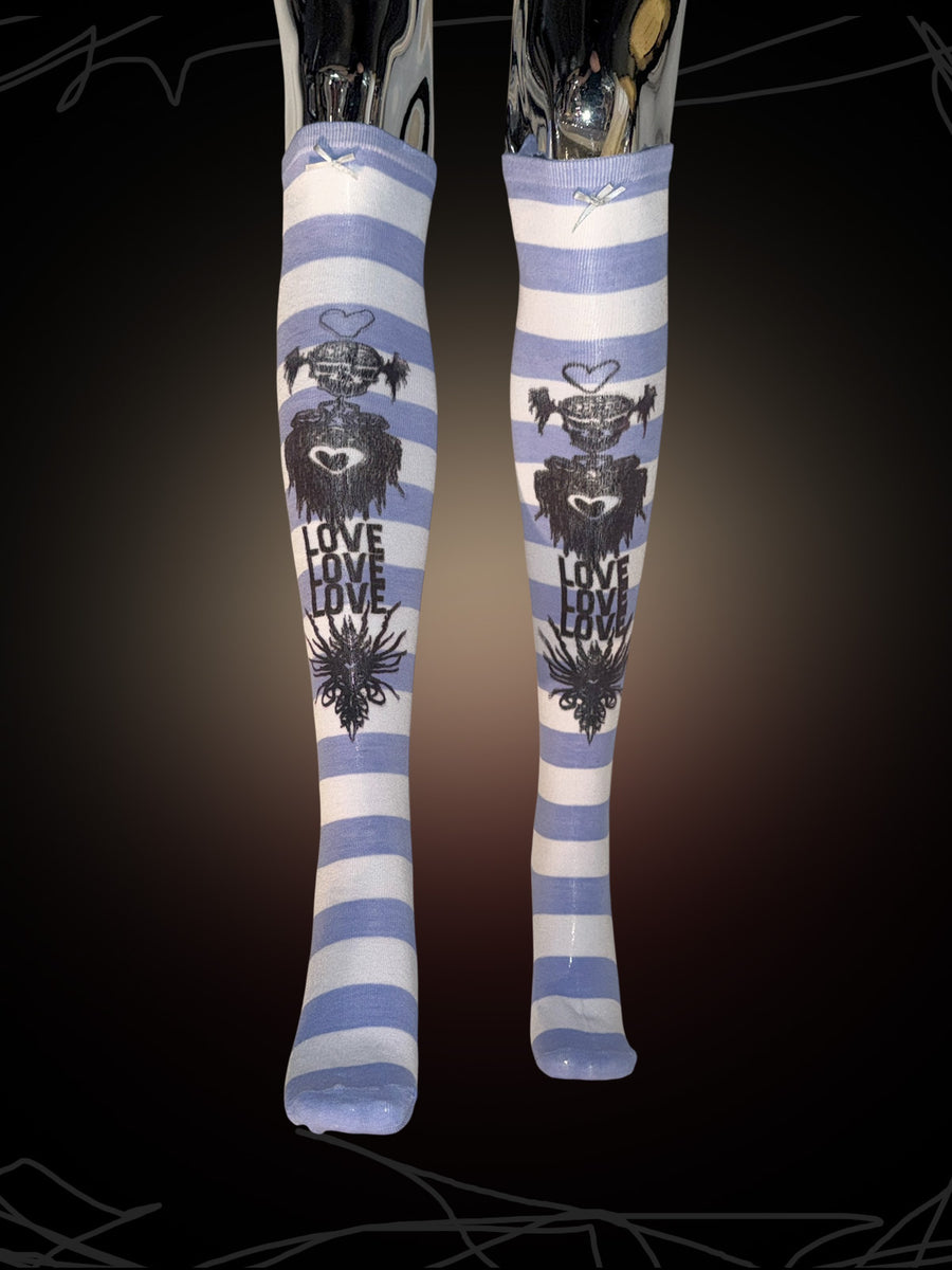 TEKITO-★Border Socks-Pastel Blue