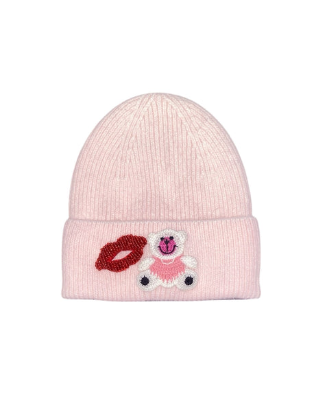 Bear Knit Hat-Baby Pink