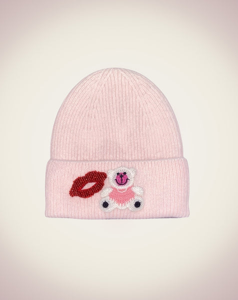 Bear Knit Hat-Baby Pink