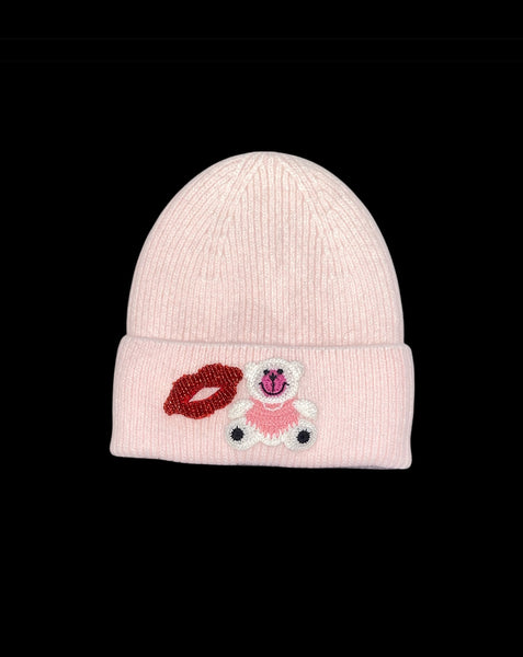 Bear Knit Hat-Baby Pink